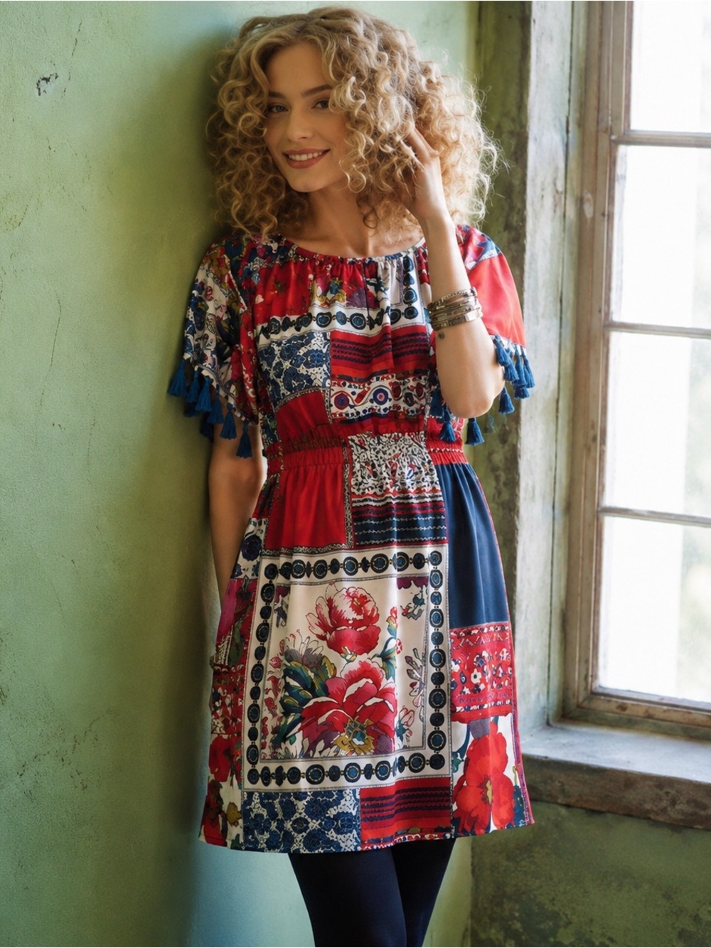 Anthropologie Vanessa Virginia Persian Patchwork Tassel Dress